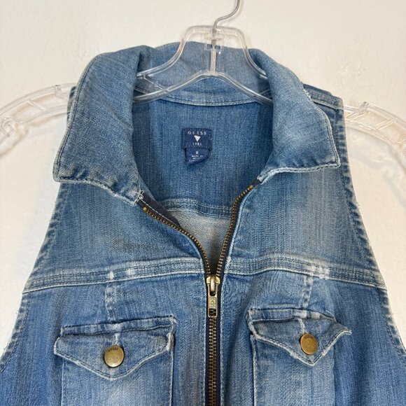 Guess Denim Jumpsuit Blue Front Zip Sleeveless Sexy Street Style Concerts Y2K - Picture 6 of 15